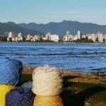 vancouver beach log with yarn